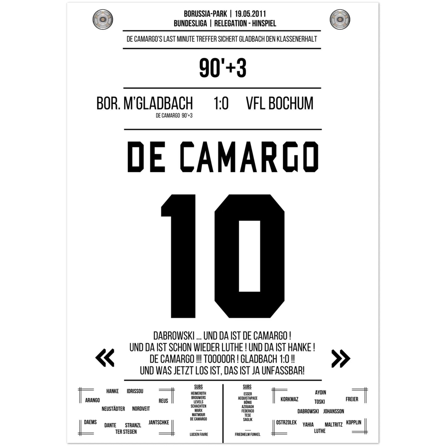 De Camargo scores and keeps Mönchengladbach in the Bundesliga.