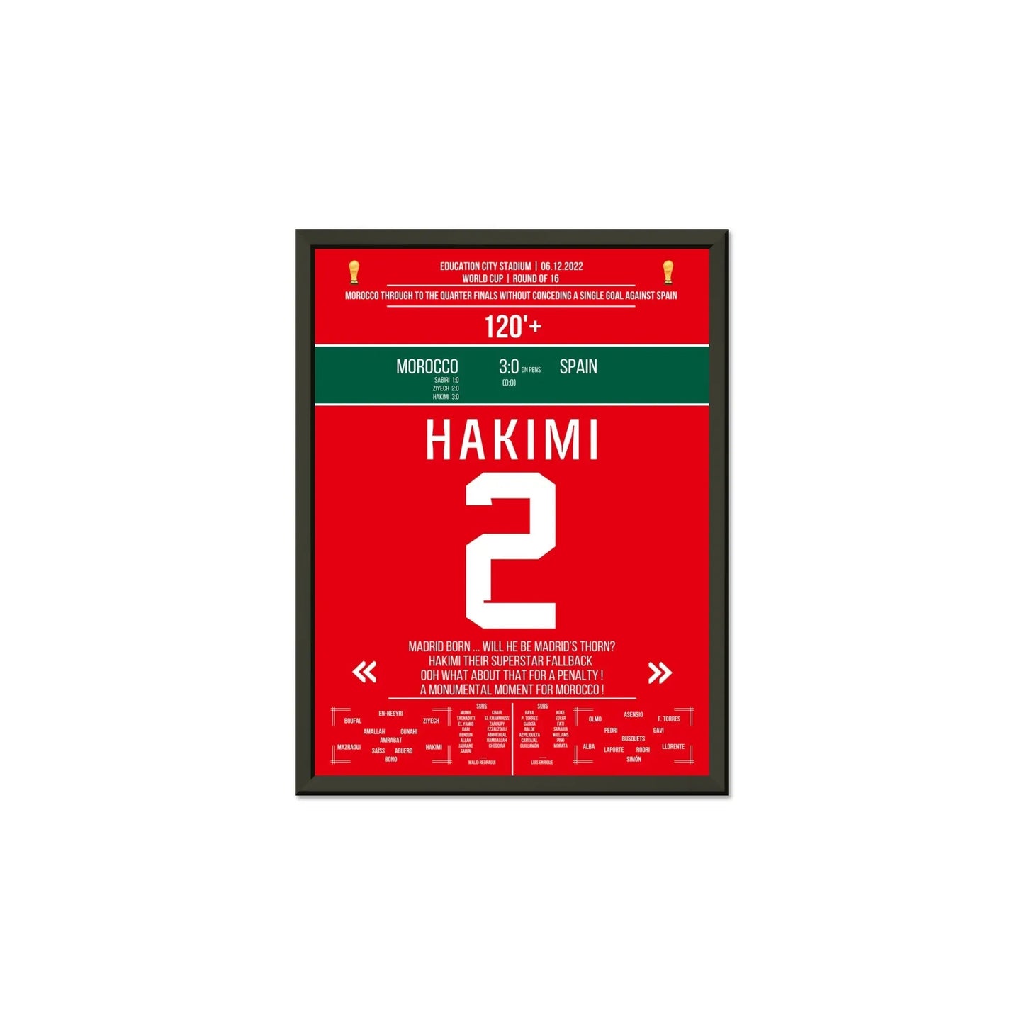 Marokko schafft die Sensation gegen Spanien bei der WM 2022 30x40-cm-12x16-Schwarzer-Aluminiumrahmen