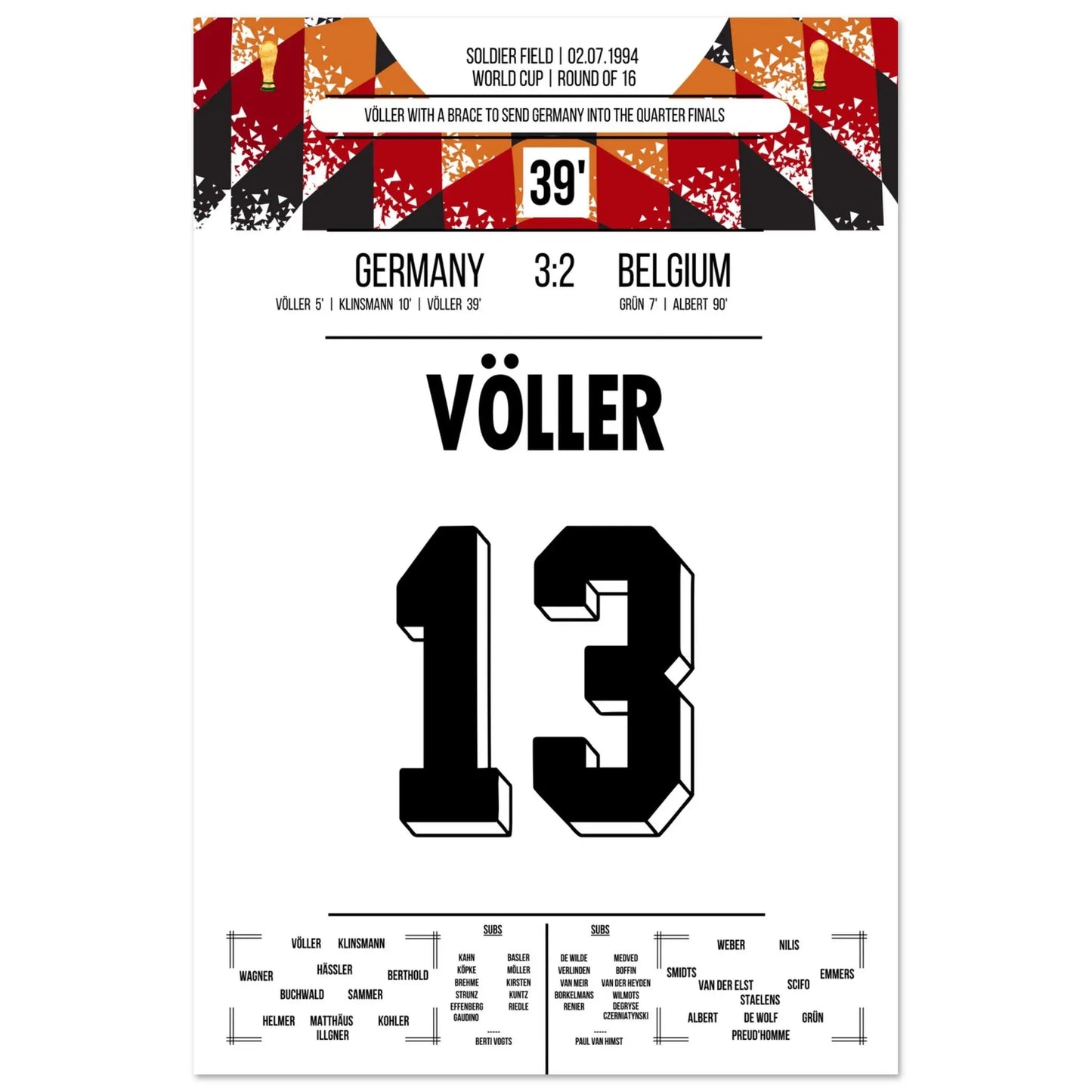 Völler trifft doppelt bei Deutschlands Sieg im Achtelfinale der WM 1994 60x90-cm-24x36-Ohne-Rahmen