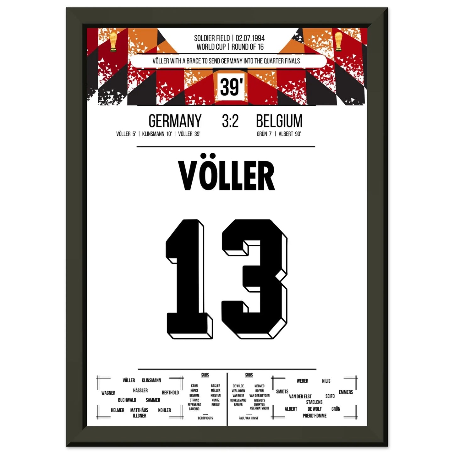 Völler trifft doppelt bei Deutschlands Sieg im Achtelfinale der WM 1994 A4-21x29.7-cm-8x12-Schwarzer-Aluminiumrahmen