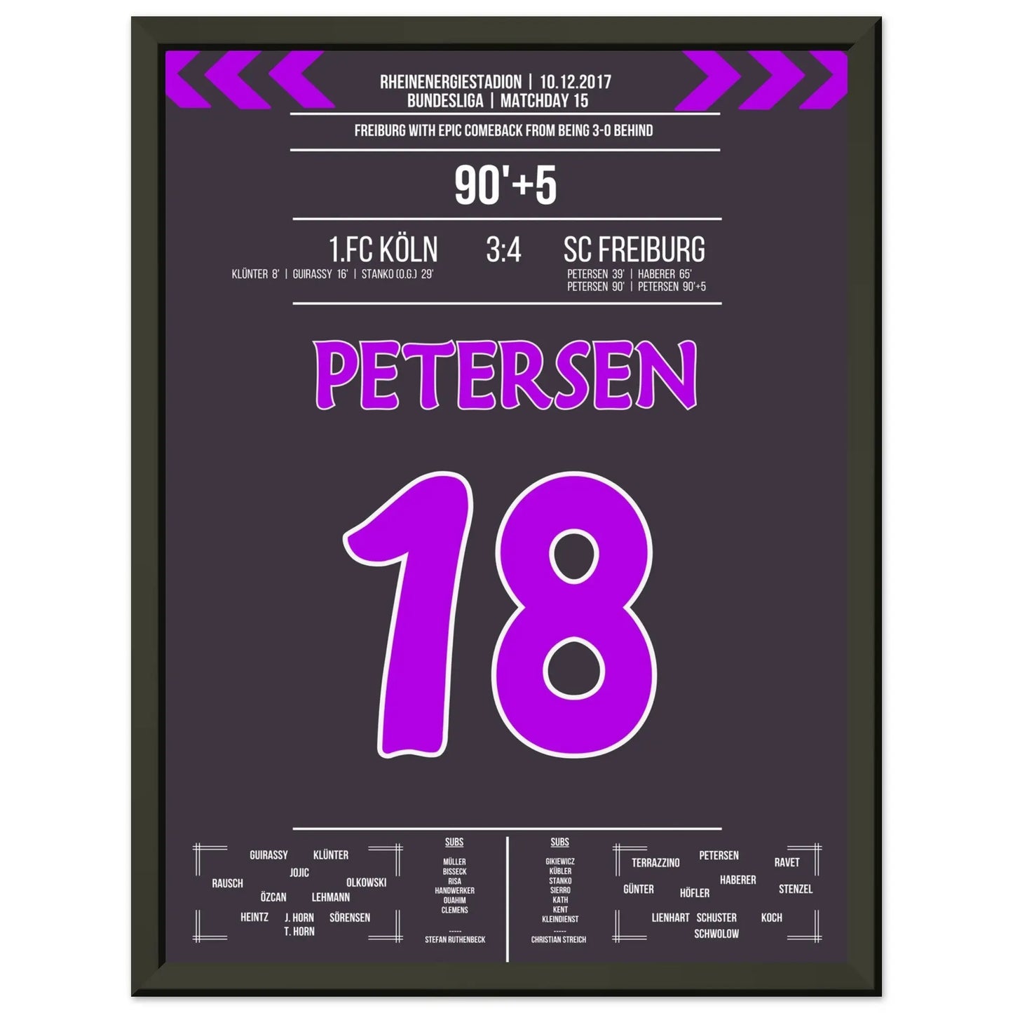 Von 0:3 auf 4:3! Freiburg mit verrücktem Comeback-Sieg in Köln 2017 30x40-cm-12x16-Schwarzer-Aluminiumrahmen