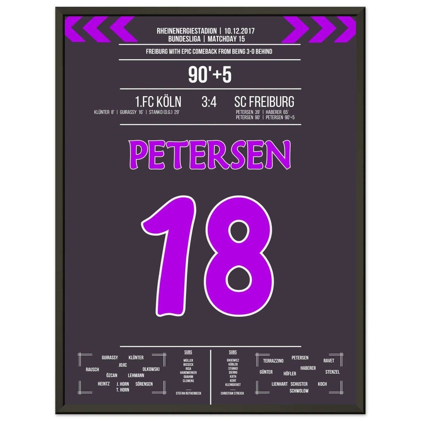 Von 0:3 auf 4:3! Freiburg mit verrücktem Comeback-Sieg in Köln 2017 45x60-cm-18x24-Schwarzer-Aluminiumrahmen