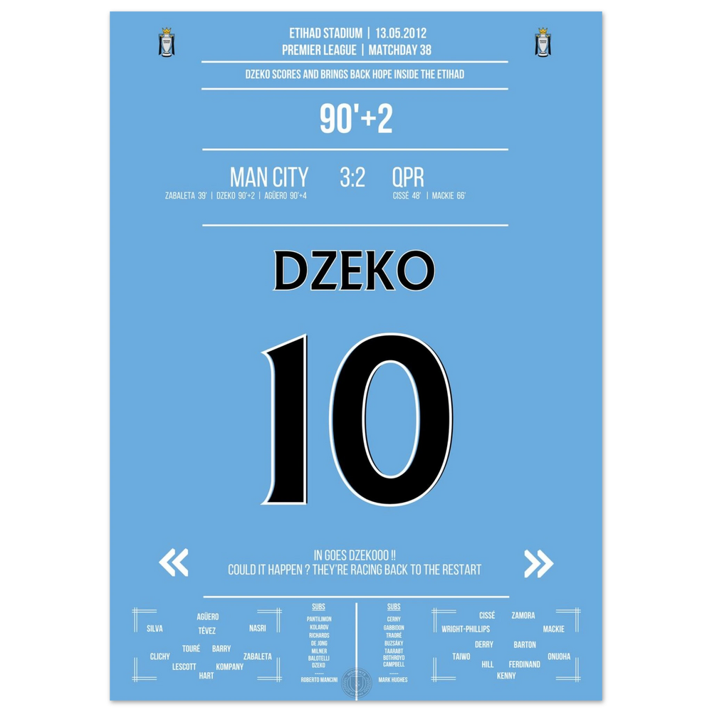 Dzeko marque de la tête et lance la légendaire remontée de City.