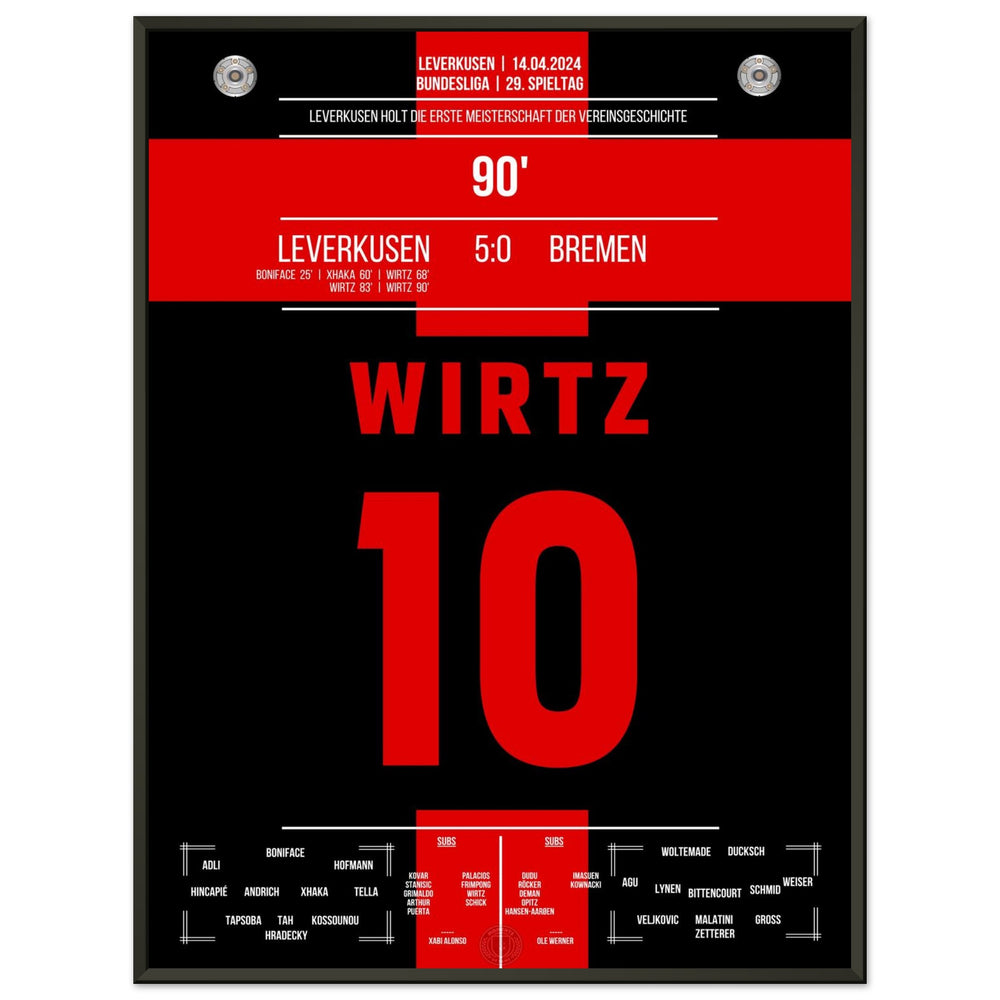 Leverkusen remporte le premier titre de champion de l'histoire du club.