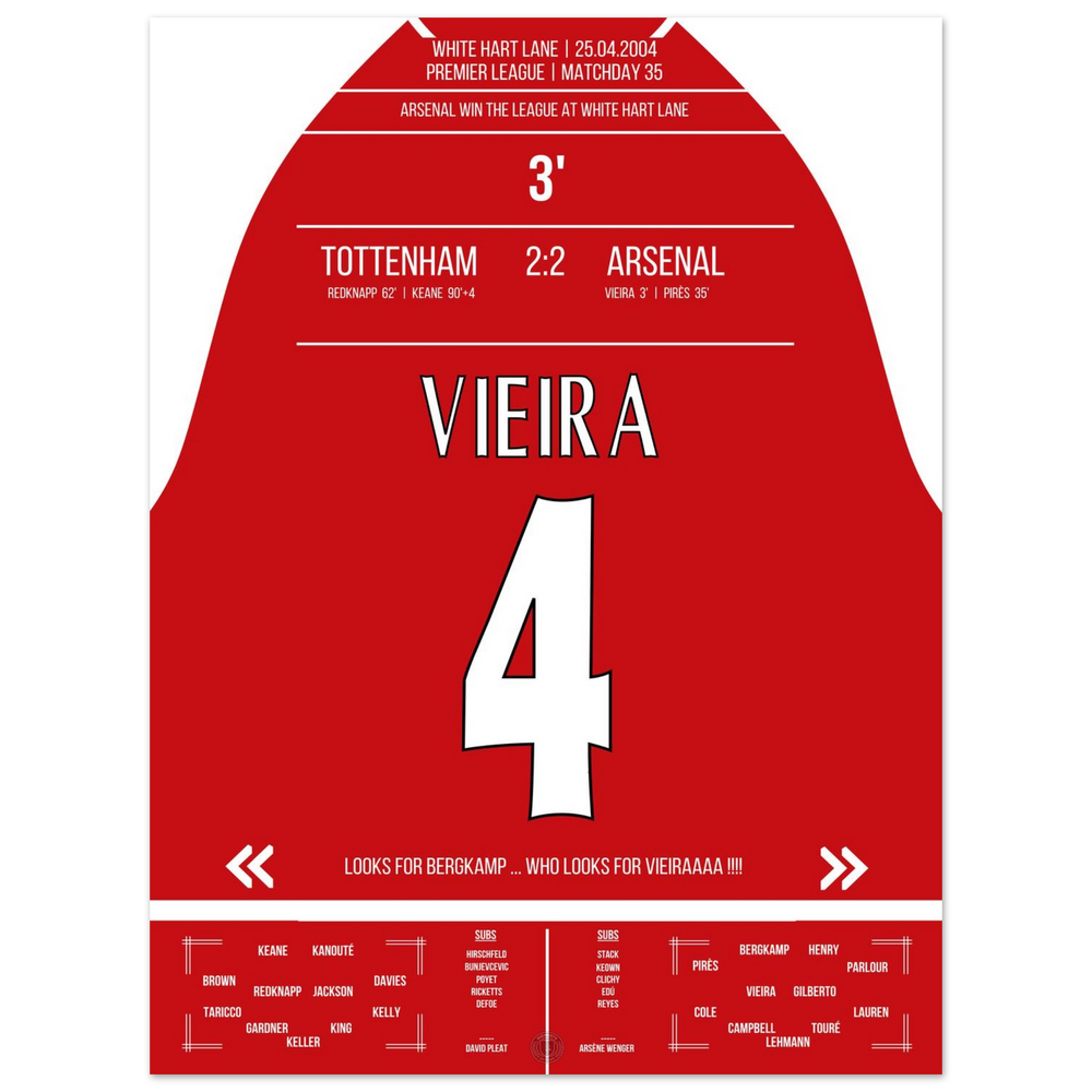 Il gol di Vieira nella vittoria del campionato al White Hart Lane nel 2004