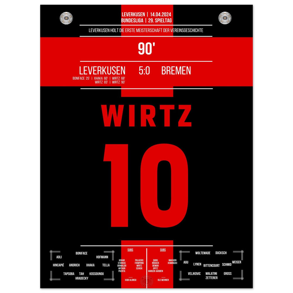Leverkusen remporte le premier titre de champion de l'histoire du club.
