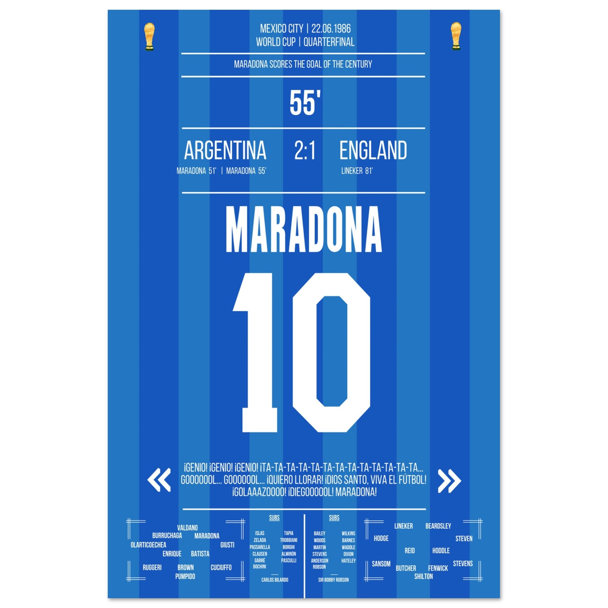 Maradona's Jahrhunderttor gegen England 1986 60x90-cm-24x36-Ohne-Rahmen