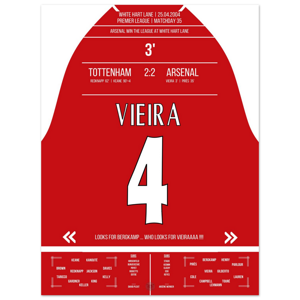 Il gol di Vieira nella vittoria del campionato al White Hart Lane nel 2004