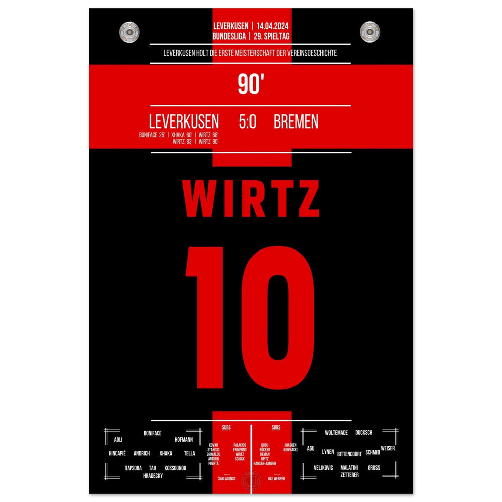 Leverkusen remporte le premier titre de champion de l'histoire du club.