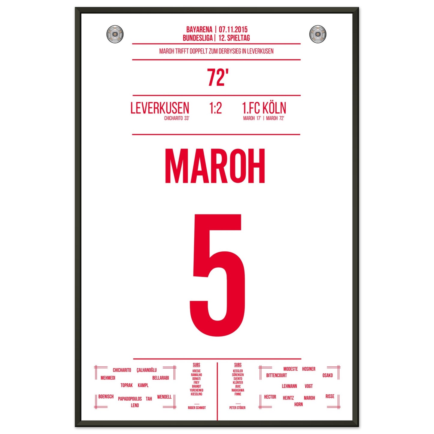 Maroh's Doppelpack beim Derbysieg in Leverkusen 60x90-cm-24x36-Schwarzer-Aluminiumrahmen
