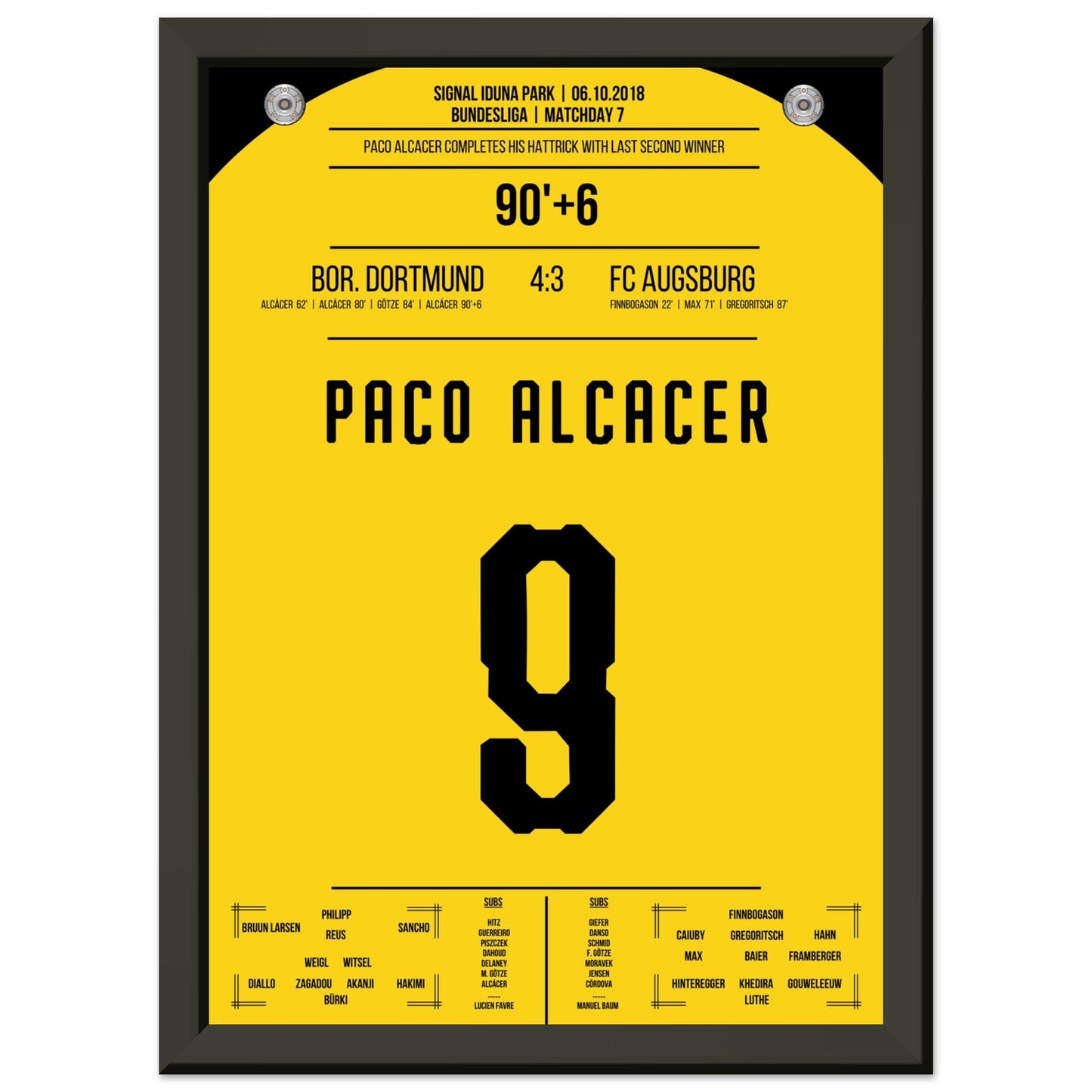 Alcacer's perfekter Last-Minute-Freistoß zum Sieg gegen Augsburg 2018 A4-21x29.7-cm-8x12-Schwarzer-Aluminiumrahmen