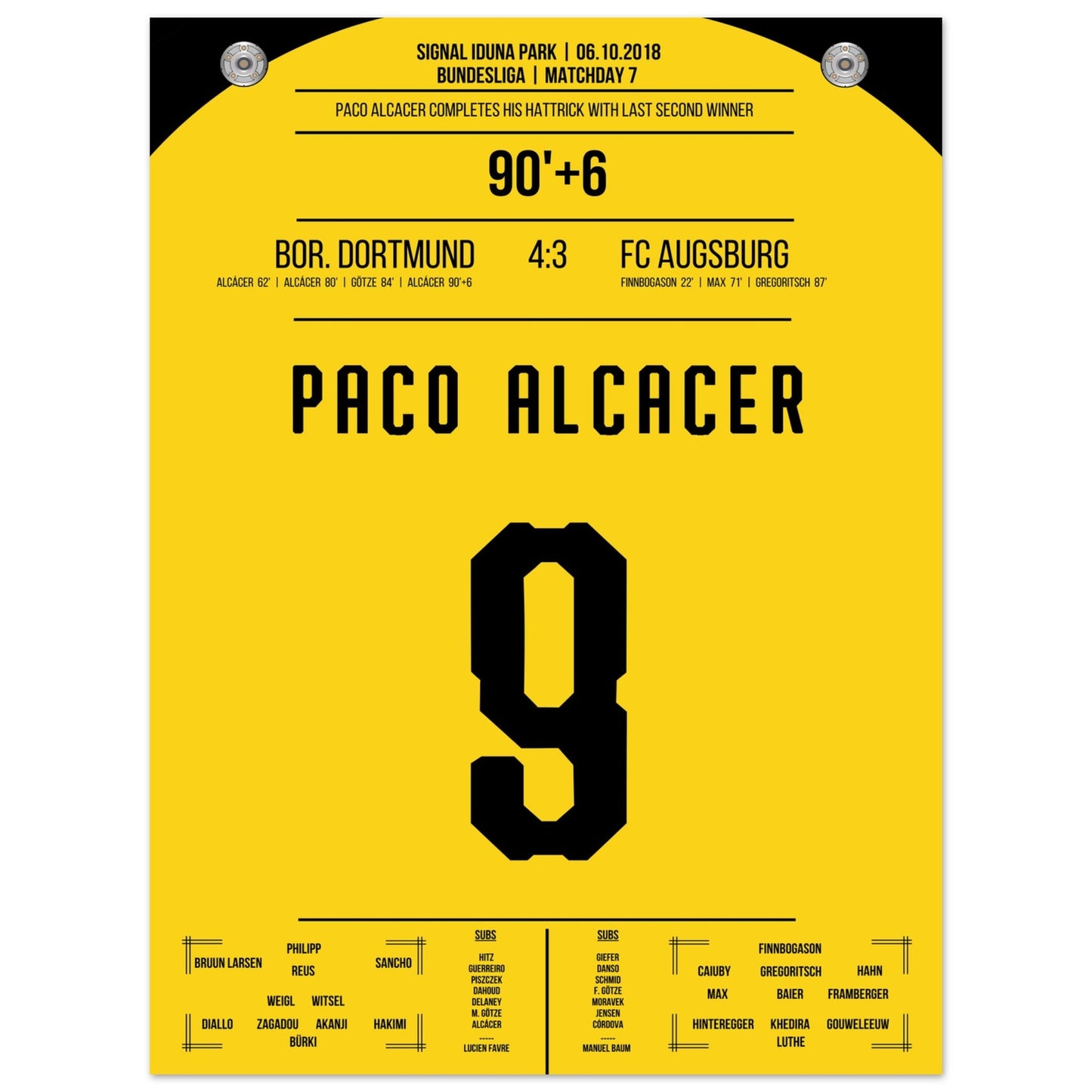 Alcacer's perfekter Last-Minute-Freistoß zum Sieg gegen Augsburg 2018 30x40-cm-12x16-Ohne-Rahmen