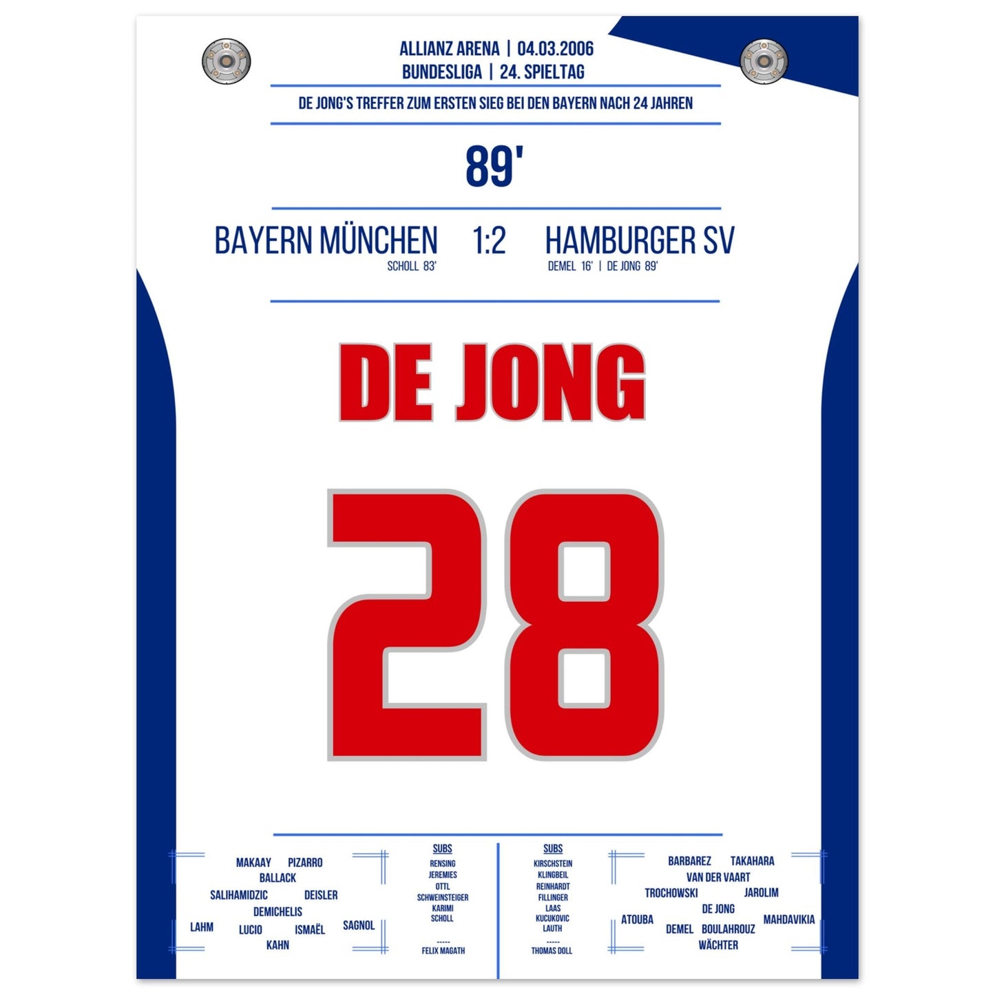 De Jong's Treffer zum ersten Hamburger Sieg gegen Bayern nach 24 Jahren in 2006 45x60-cm-18x24-Ohne-Rahmen