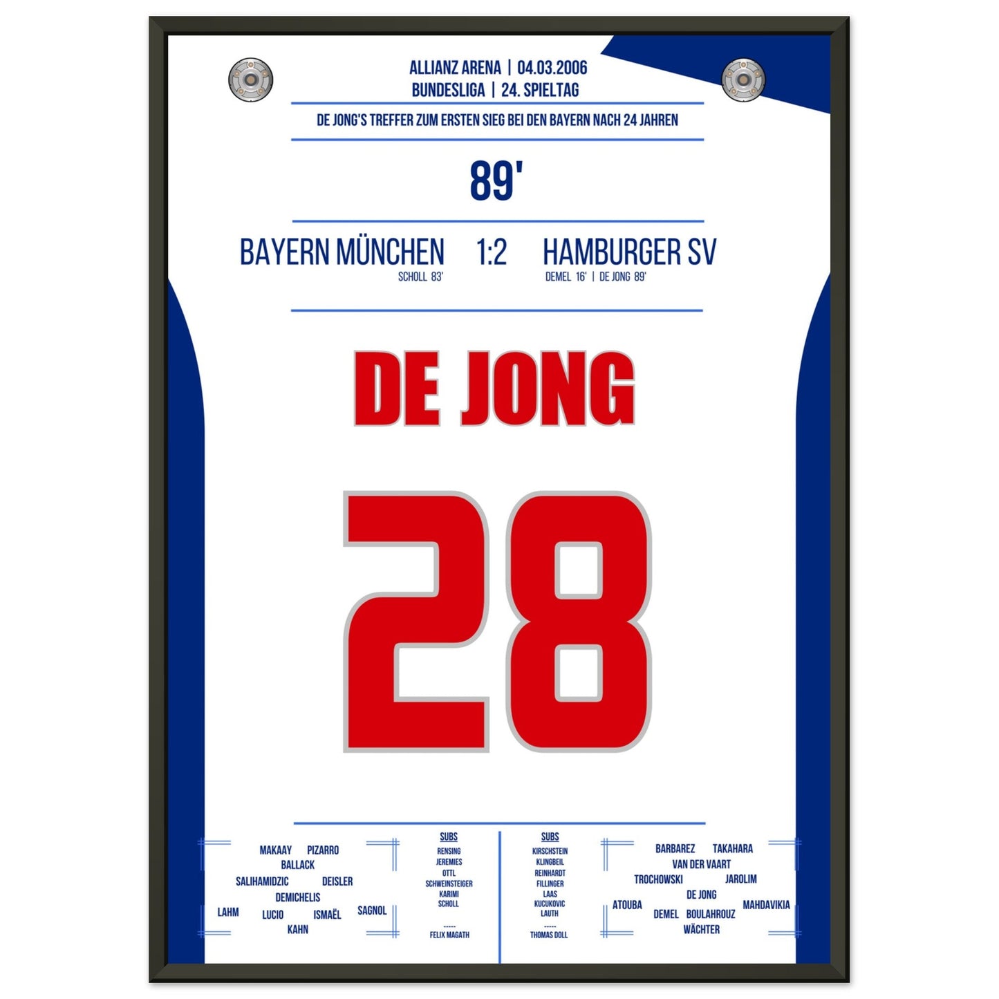 De Jong's Treffer zum ersten Hamburger Sieg gegen Bayern nach 24 Jahren in 2006 50x70-cm-20x28-Schwarzer-Aluminiumrahmen