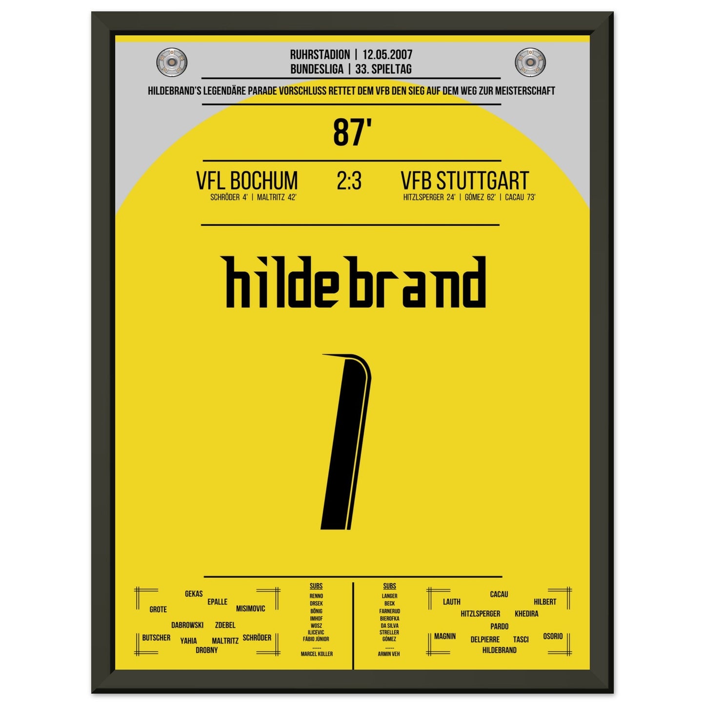 Hildebrand's legendäre Parade gegen Bochum in 2007 30x40-cm-12x16-Schwarzer-Aluminiumrahmen