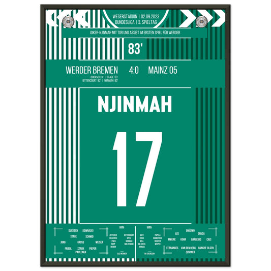 Joker-Njinmah mit erstem Bundesligator 50x70-cm-20x28-Schwarzer-Aluminiumrahmen
