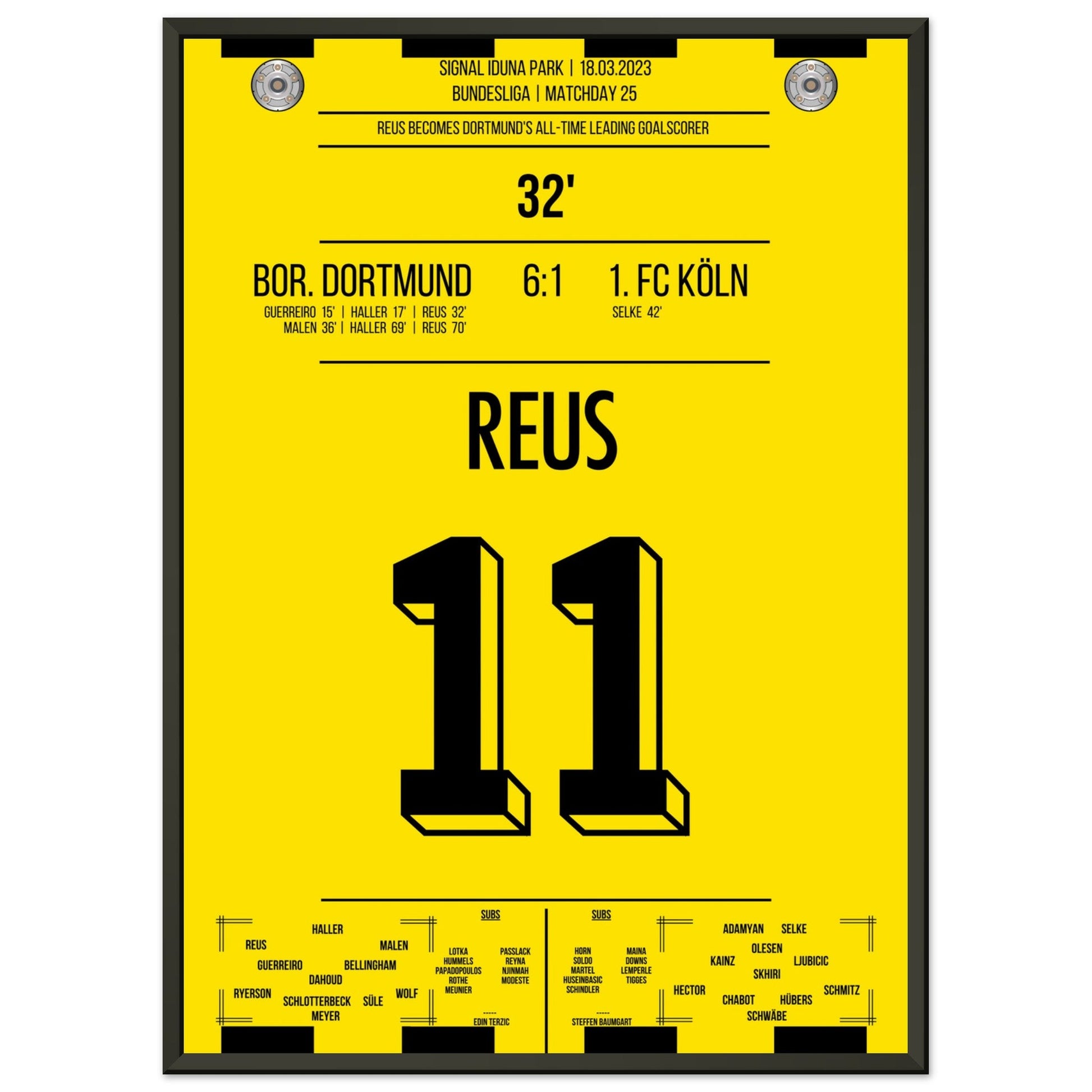 Reus' Rekord-Tor gegen Köln in 2023 50x70-cm-20x28-Schwarzer-Aluminiumrahmen
