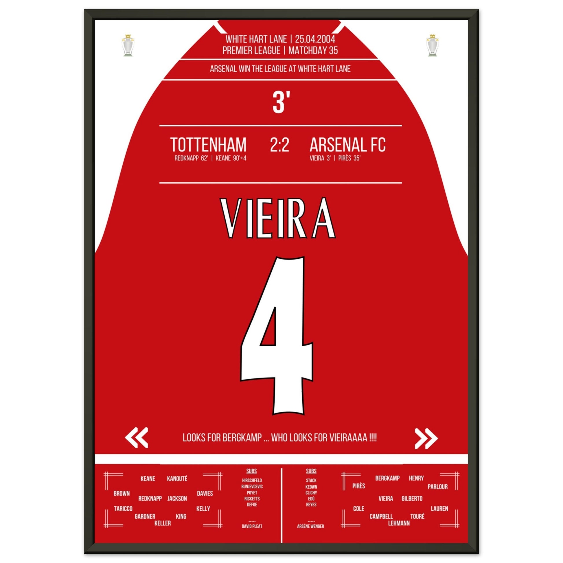 Vieira's Tor beim Gewinn der Meisterschaft an der White Hart Lane 2004 50x70-cm-20x28-Schwarzer-Aluminiumrahmen
